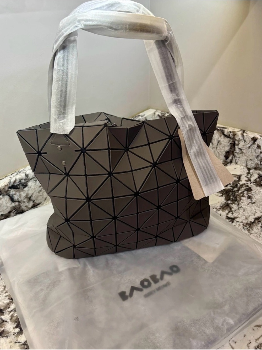 Issey Miyake Bao Bao Rock Matte Tote Bag Medium, Gray, Geometric Origami Design